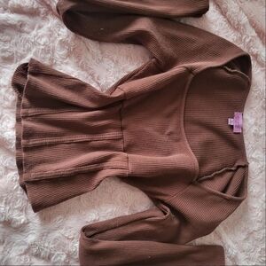 Francesca's Collections Brown Ribbed Blouse